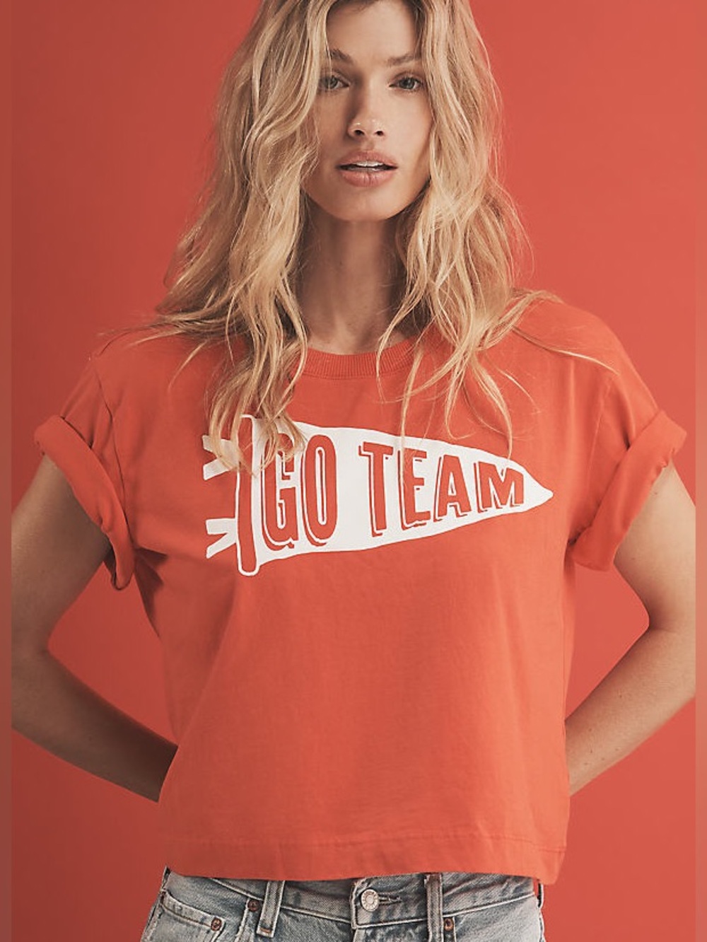 NWT Anthropologie The Corey Game Day Boxy Graphic T-Shirt Maeve, Red Womens XS